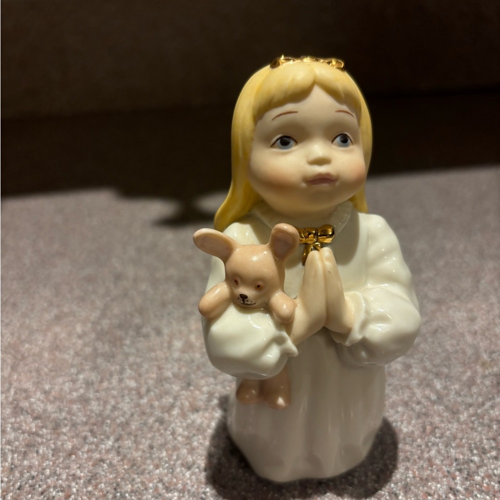 Lenox White and Gold Girl Figurine Holding Teddy